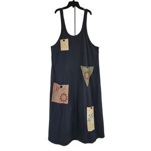 Isabella by Shawn vintage dress navy color 100% cotton hand painted sz plus 0